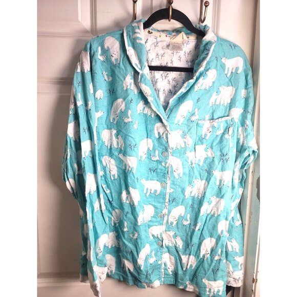Munki Munki Fleece Pajama Set Polar Bear Print Turquoise Long Sleeve Top & Pants - Picture 3 of 16